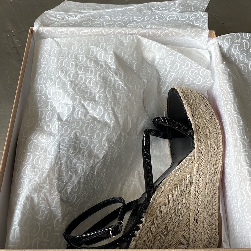 Christian Louboutin mafaldina zeppa black 120mm wedge espadrille sandal sz 39 - Picture 12 of 14
